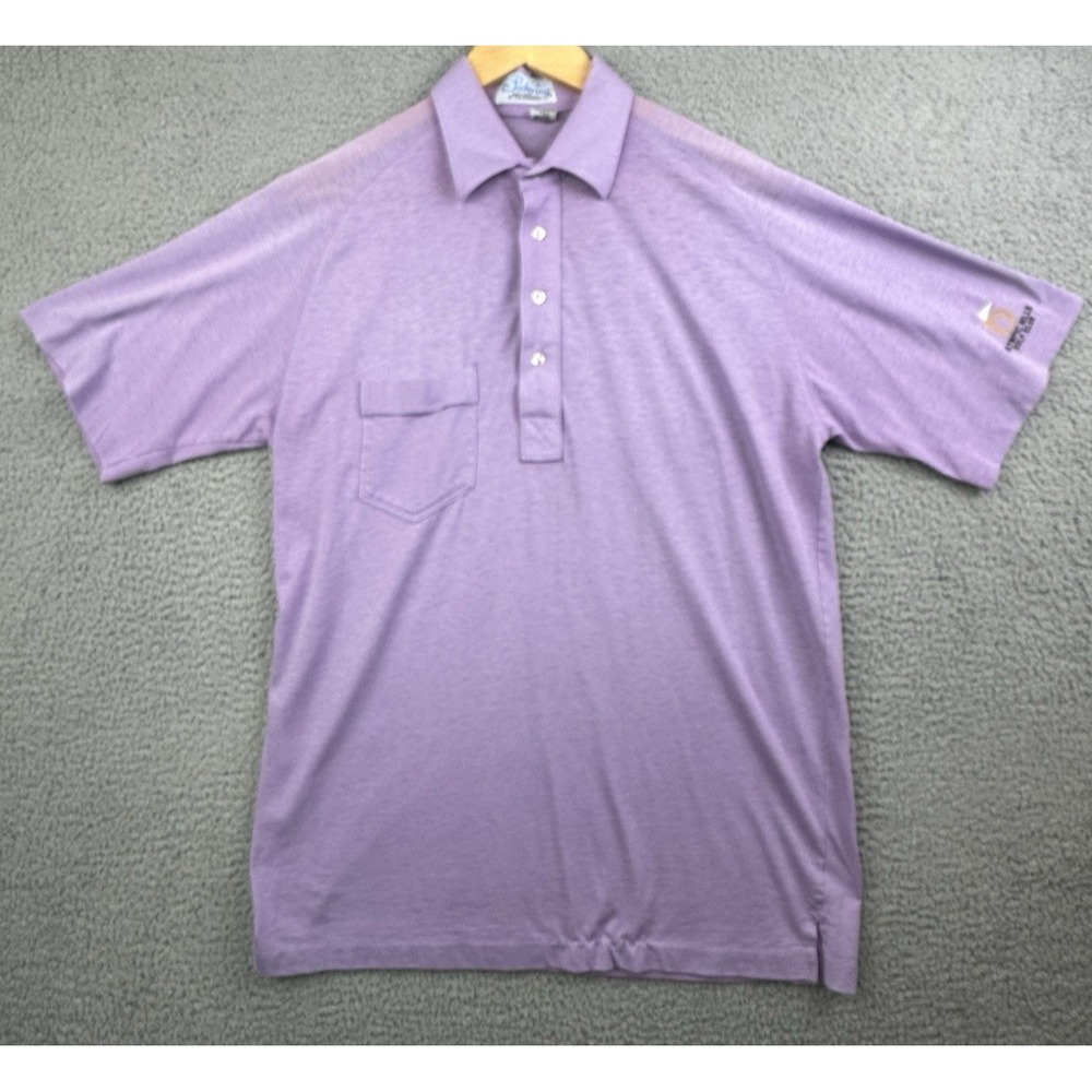 VTG 70s Pickering Active Sportswear By the Kimberton Polo Shirt L Purple Logo